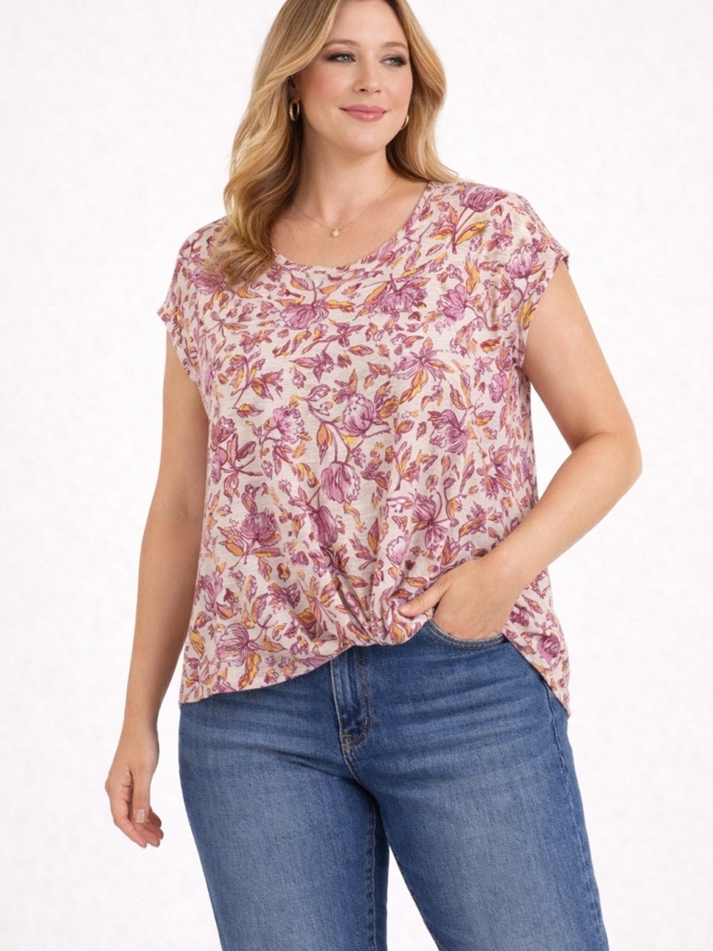 Haute Hippie Linen Top Size L Floral Lightweight Boho Blouse